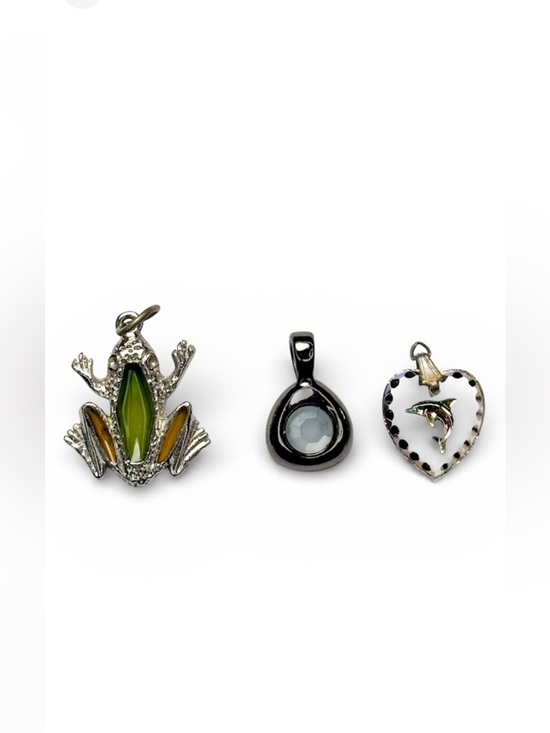 Other - 3 Vintage Pendant Charms, Silver & Green Frog, Black Pendant, and Heart Dolphin